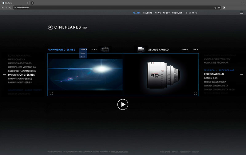 CINEFLARES website preview