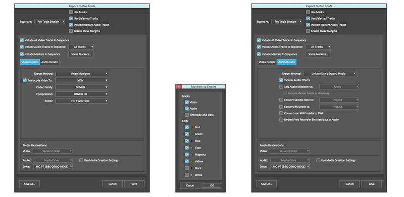 Avid Media Composer Pro Tools menus