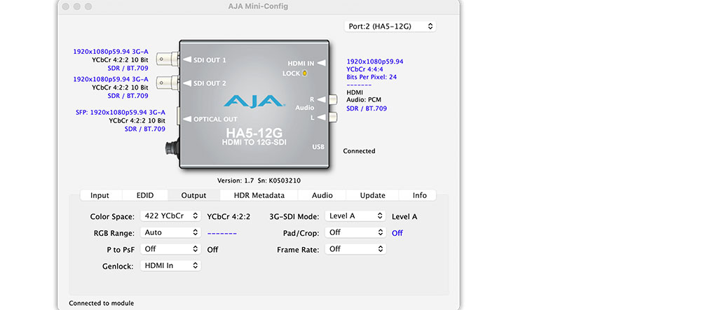 AJA V2Digital converter miniconfig