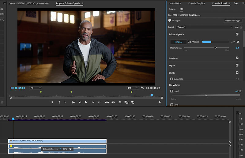 Adobe Premiere Pro Enhance Speech Close Up
