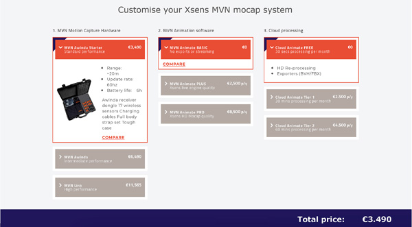 Xsens Pricing configuratorS